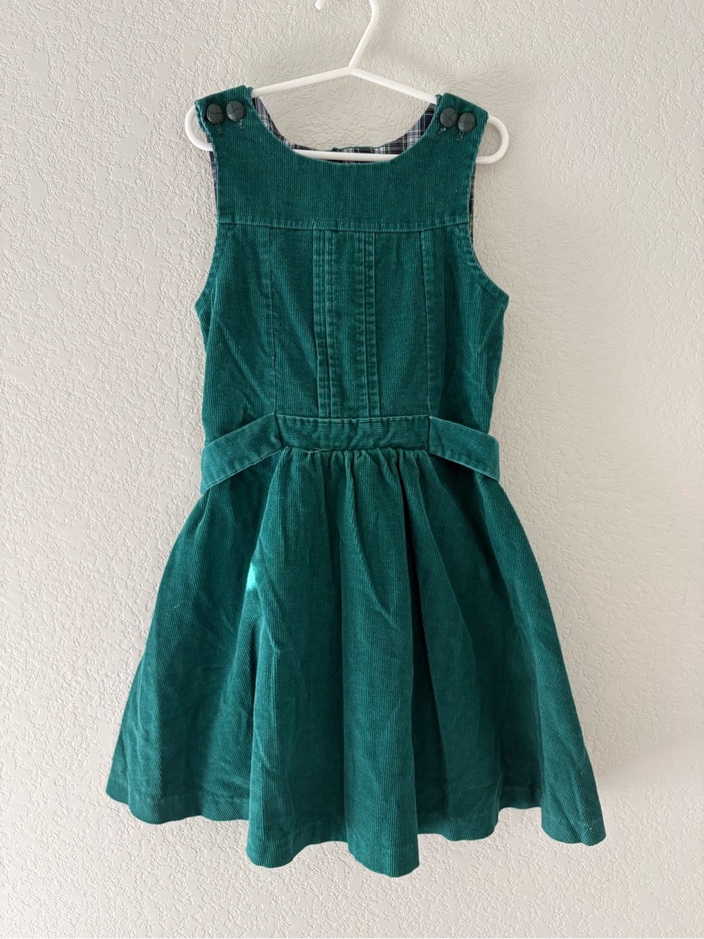 Her Majesty Vintage Girls Corduroy School Dress Sleeveless Green Buttons 6X